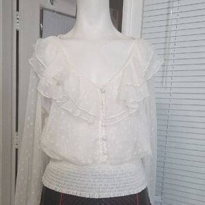 Elegant White Ruffled Women's Top B.O.G Collective Medium